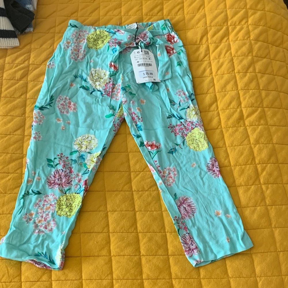 Zara Floral Kids Leggings - Light Blue